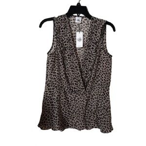 CAbi Flutter Ladies Cheetah Sleeveless Top‎ NWT Small